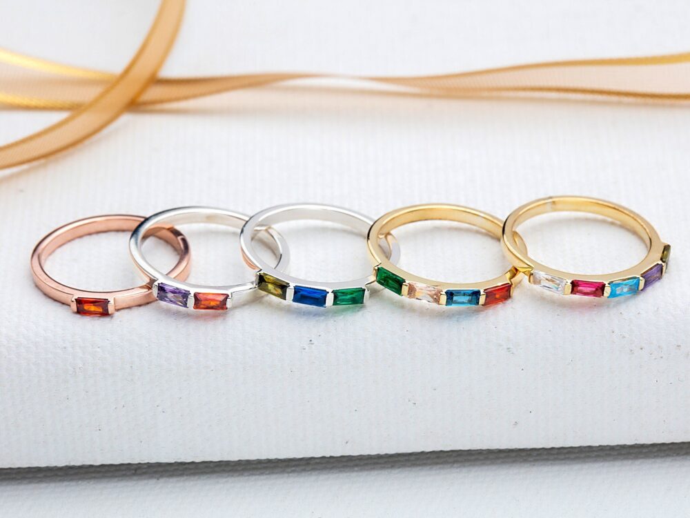 Mothers Family Birthstone Rings, Custom Made Baguette Personalized Jewelry, Birthday Gifts For Mom, Best Gift