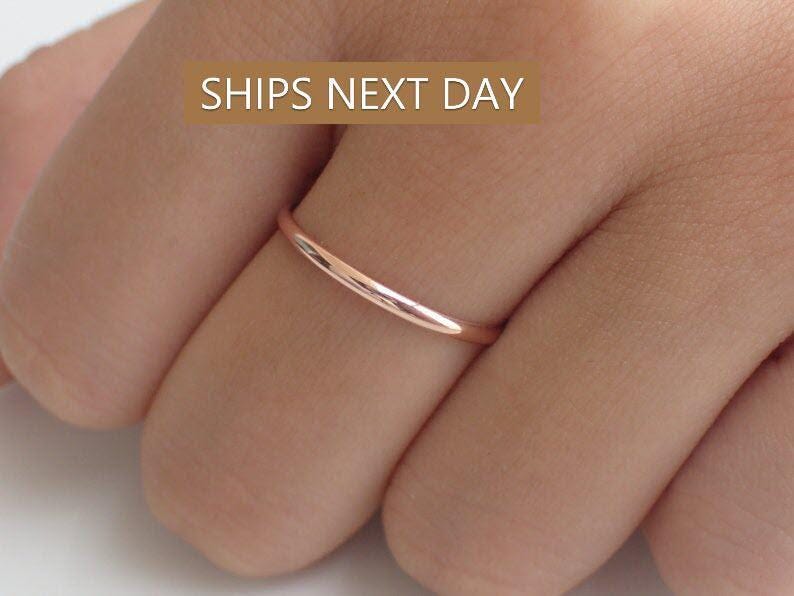 1.8mm Simple Thin Plain Wedding Band, Smooth Dainty Stackable in Stock