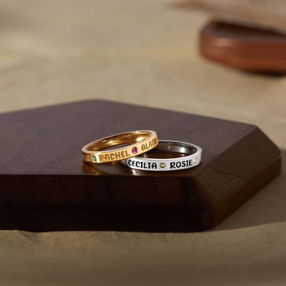 Mom Ring With Kids Names, Personalized Gift, Ring, Birthstone For Mom, Mother Jewelry Birthstone, Birthday Gift