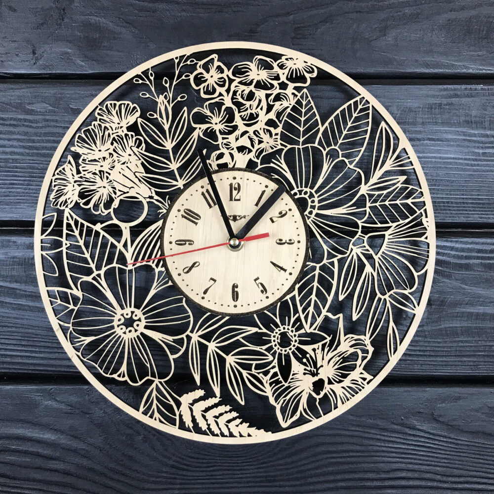 Flower Wall Clock, Wooden Wal Rustic Flower Decor, Gift For Home, 5Th Anniversary Gift, Gift Her, Mother Day