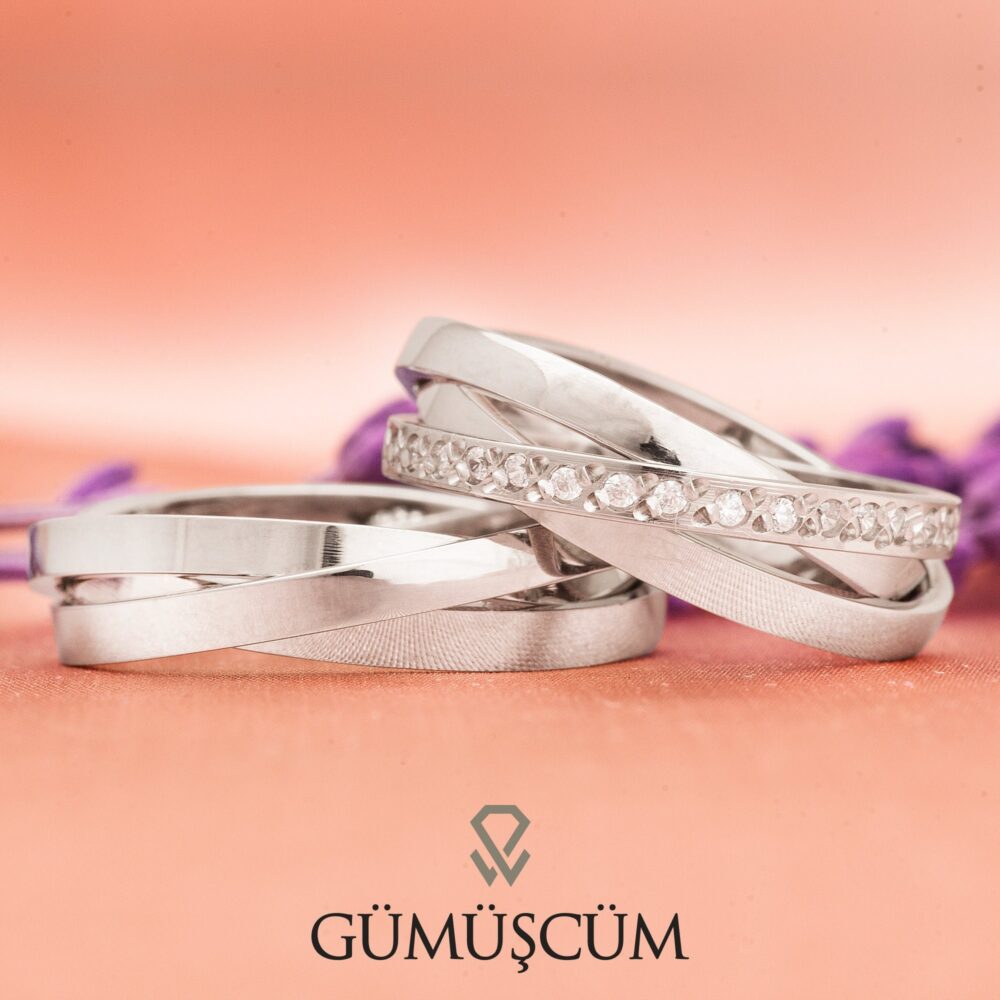 Trinity Wedding Rings - His & Hers 925 Sterling Silver Band Set Zirconia Stone Inset Bands For Couples Pair Of