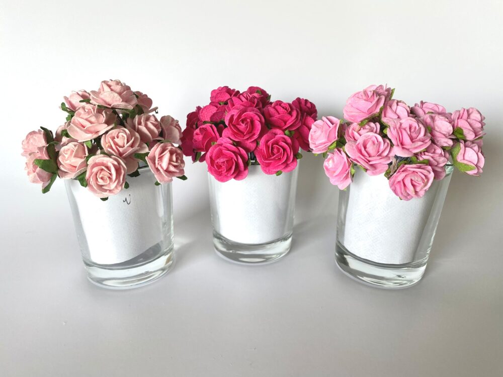 Pink Mini Paper Flowers, Mulberry Rose Small Floral Embellishment, Craft Flowers