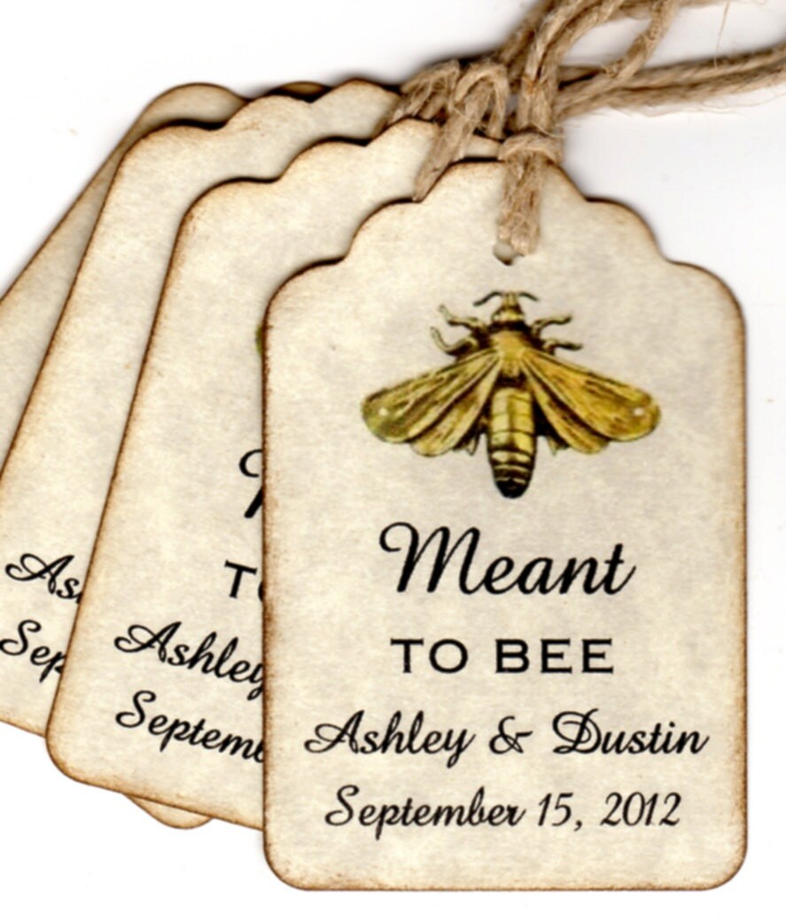 Romantic Wedding Favor Tags Meant To Bee Honey Jar Label Personalized - Bridal Shower Engagement Party Set Of 50