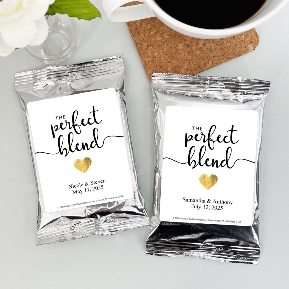The Perfect Blend Wedding Favor Coffee, Simplistic Gold Heart Wedding, Personalized Coffee Favors, Bridal Shower Favors - Set Of 30