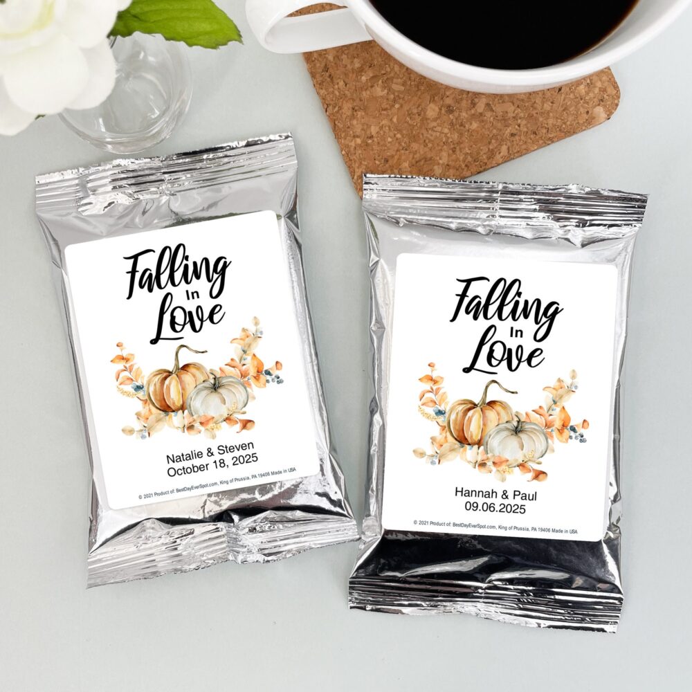 Falling in Love Wedding Favor Coffee, Pumpkin Reception, Personalized Coffee Favors, Bridal Shower Favors - Set Of 30