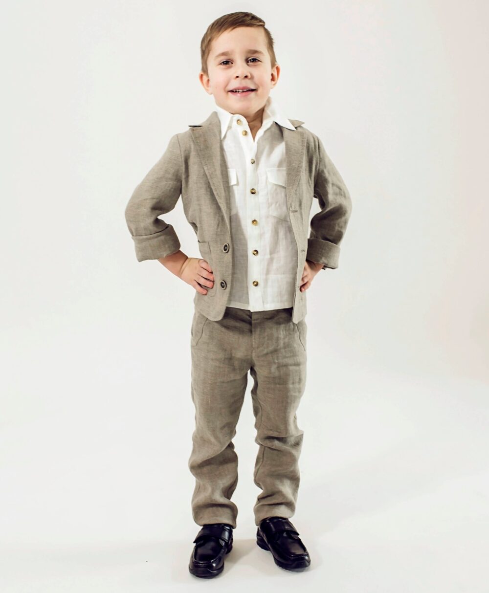 Christening Outfit, Baptism Ring Bearer Suit, Boys Linen 1st Birthday 2017V-060