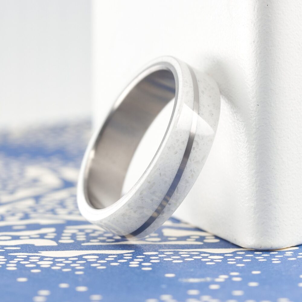 Carrara Marble Wedding Ring Titanium Band With Brushed Detail