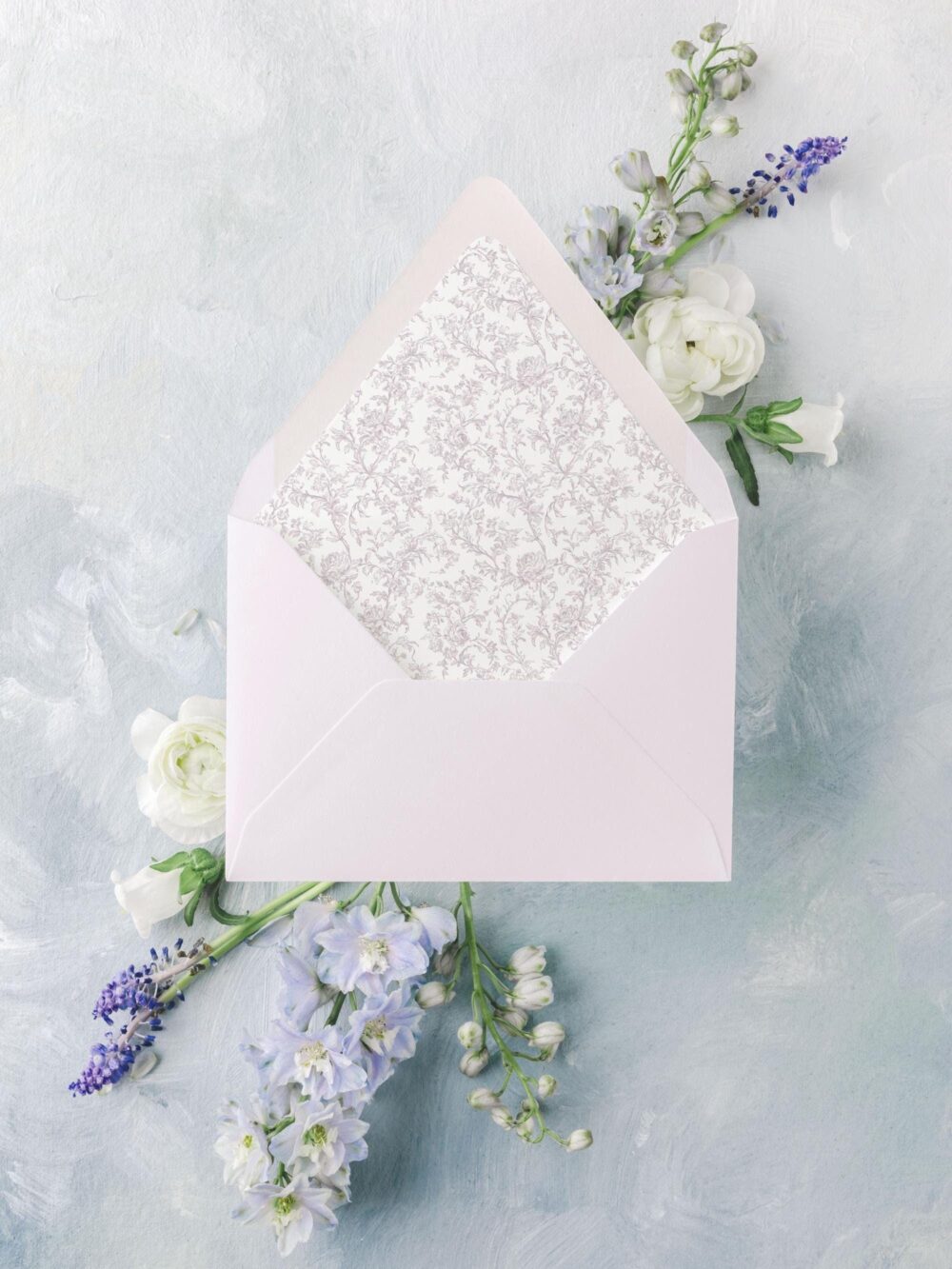 Delicate Lavender Wedding Envelopes, Antique Floral Envelope Liner, English Regency Era Lined Envelopes Wedding, "The Terrace"