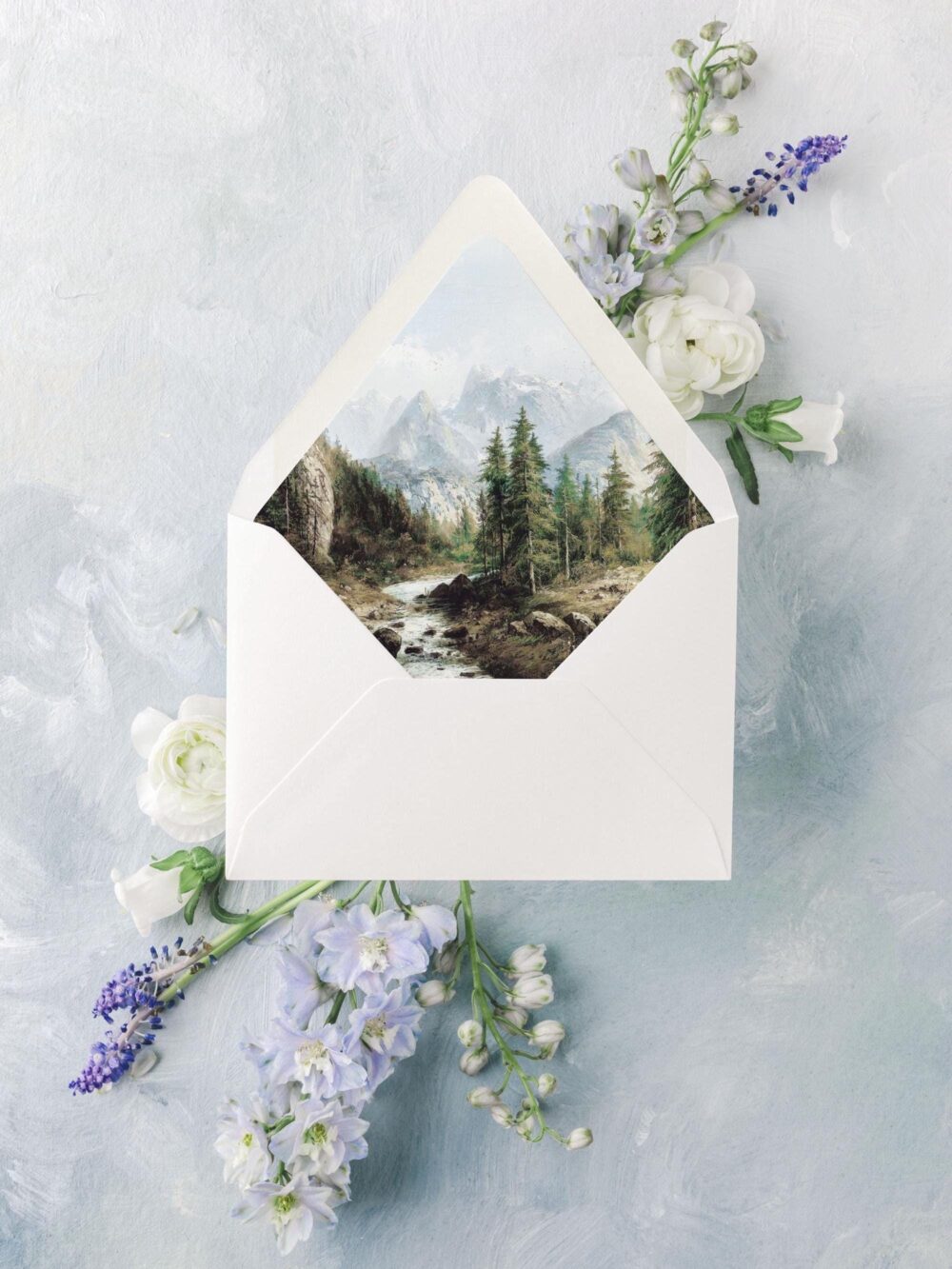 Rustic Mountain Wedding Invitation Envelopes, Lined Envelopes For Wedding, Envelope Liner, "River in The Valley"