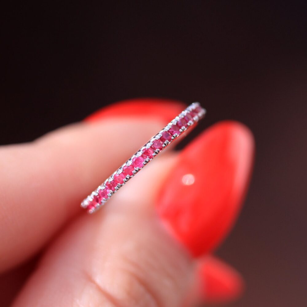 Eternity Ruby Ring, 14K Gold Band, Natural Wedding Band White, Yellow Or Rose Gold, July Birthstone Ring