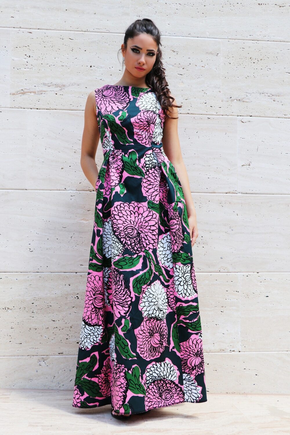 Floral Maxi Dress Sleeveless Open Back Formal Gown