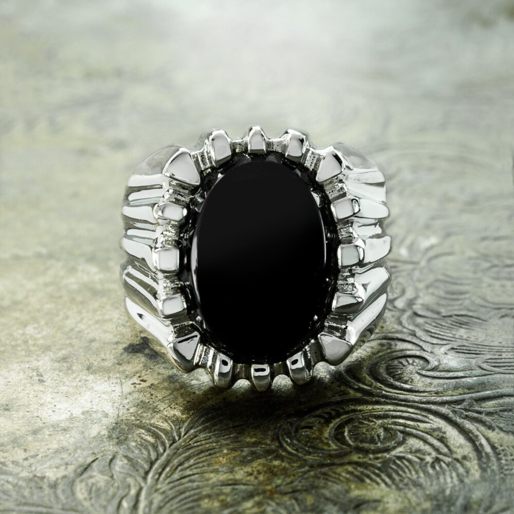 Vintage Mens Onyx Ring 18Kt White Gold Plated, Providence Ri