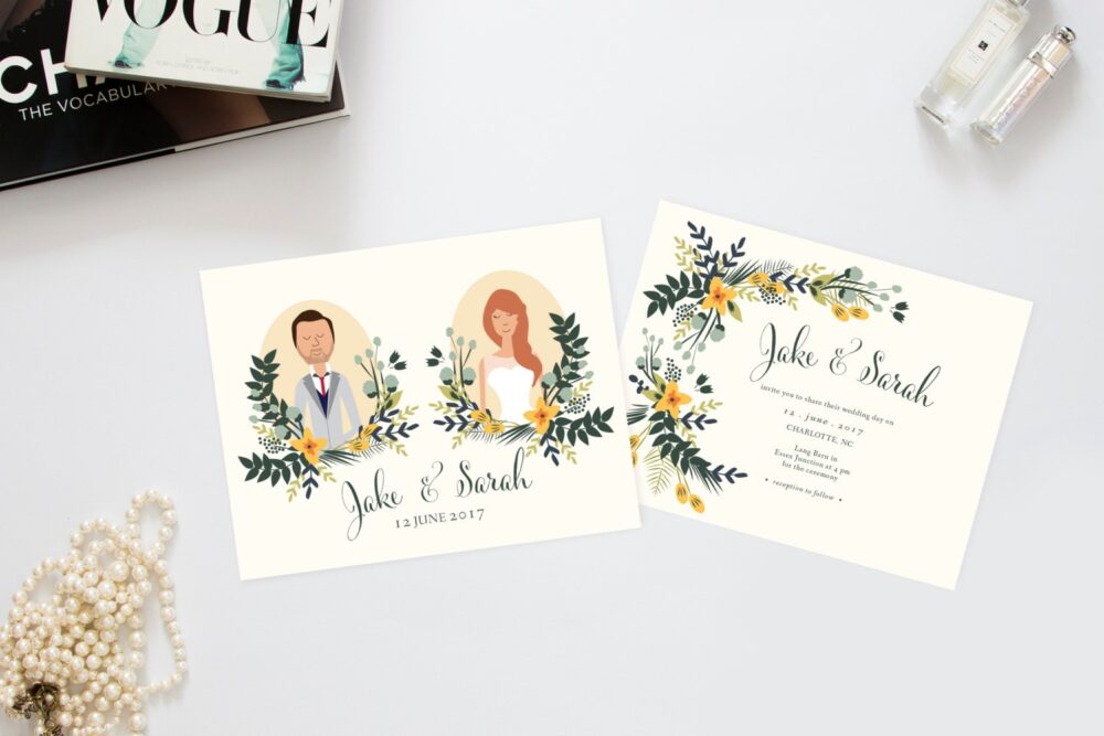 Summer Mint Julep Wedding Invitation Suite Couples Portrait Family Printable Invites Diy