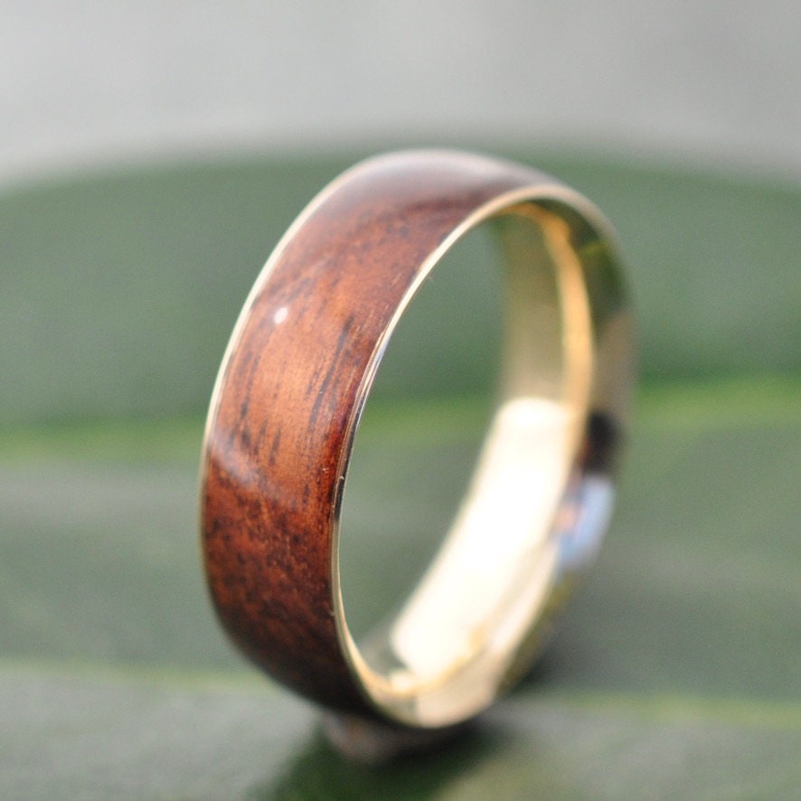 Koa Wood Wedding Band, Gold Ring, Recycled Mens Male Custom Ring