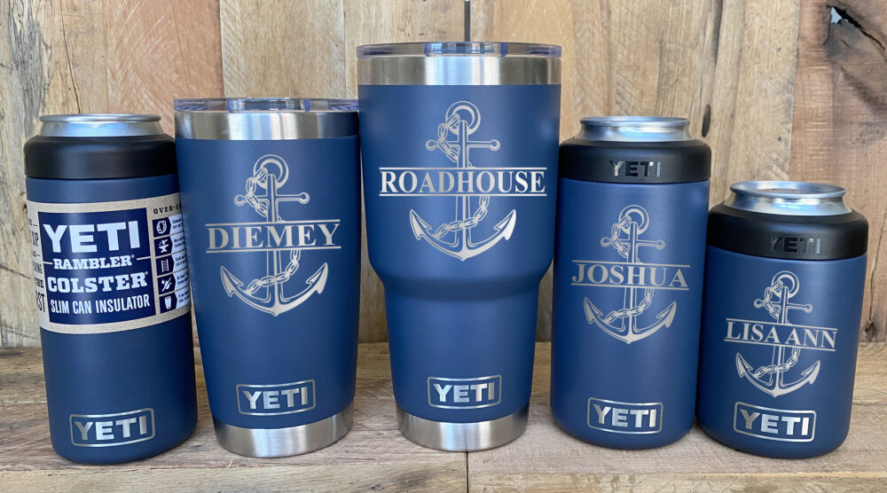 Yeti Stainless Steel Tumbler Laser Engraved 20 Or 30 Oz. & Can Colsters - Personalized Anchor, Multiple Colors Available