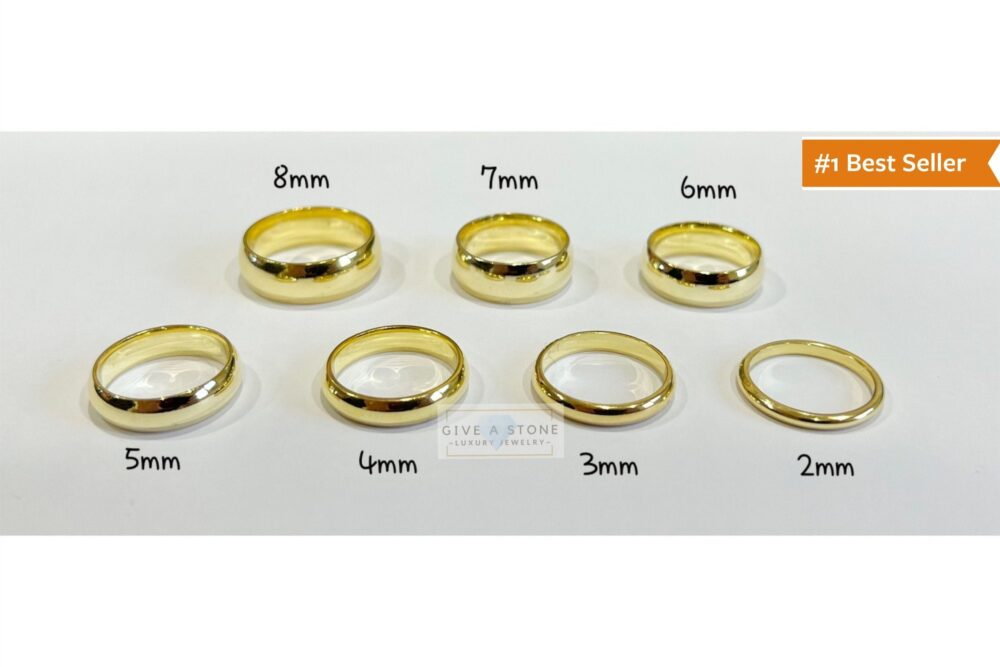 14K Gold Band Ring, Plain Minimalist Simple Stackable Wedding Band, Over 925 Sterling Silver, Gift Him/Her