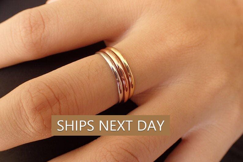 2.0mm Simple Thin Plain Wedding Band, Smooth Dainty Stackable in Stock