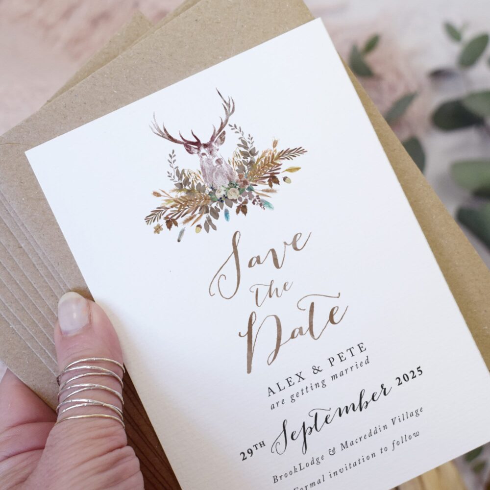 Rustic Stag Save The Date Cards Autumn Wedding Invitations