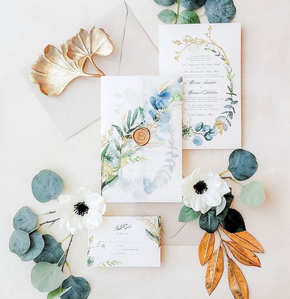 Greenery Wedding Invitation, Vellum Invitations, Elegant Invitation Garden {Marana Design Sample Pack}