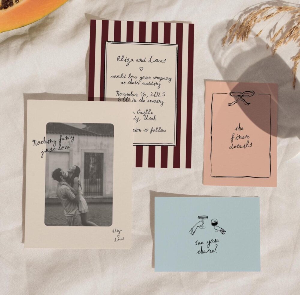 Hand-Written Wedding Invite | Vintage Invitation Unique Colorful Invitations Modern