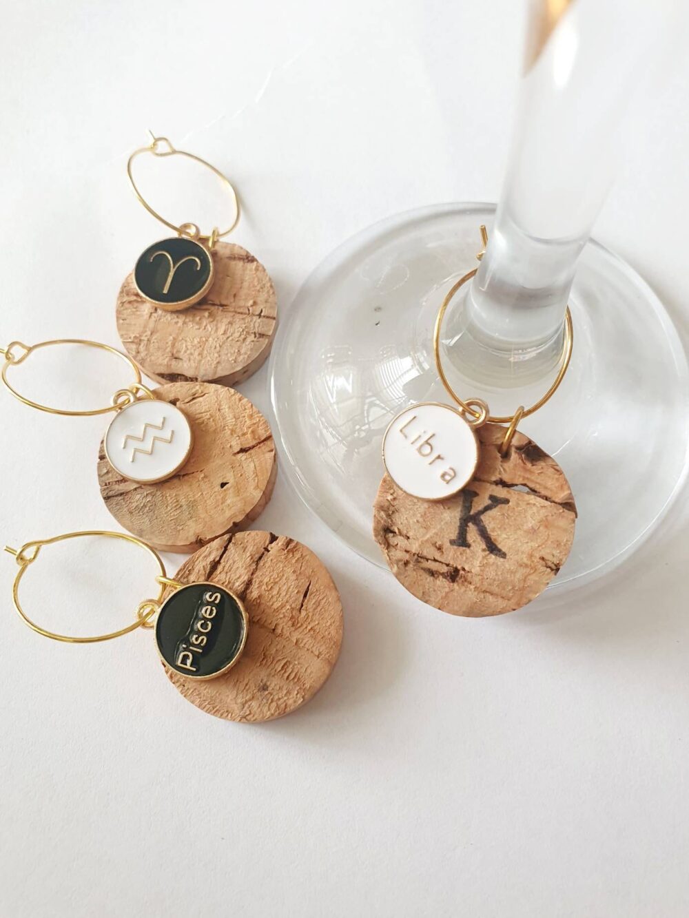Zodiac Wine/Drinks Glass Charms - Handmade Personalised Cork Birthday Gift, Hen Party, Astrology, Star Sign Gold & Silver