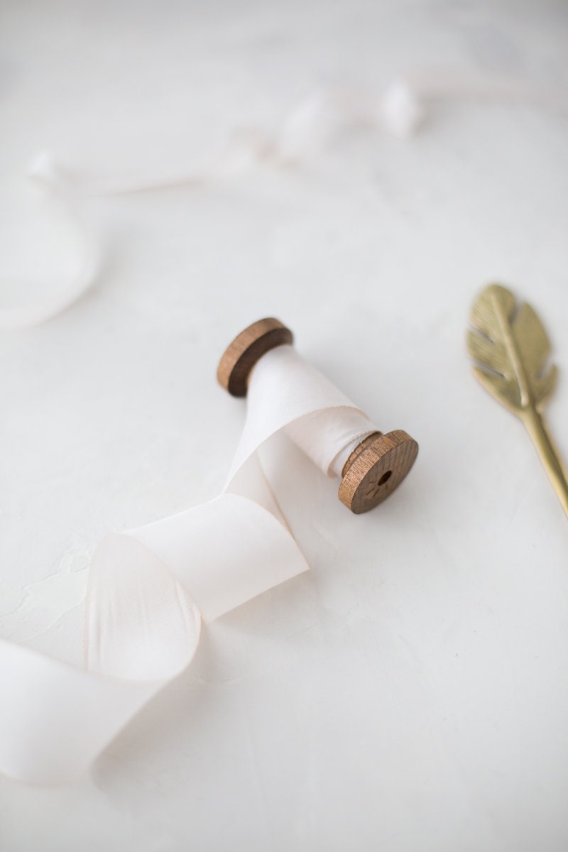 White Champagne Bias-Cut Silk Ribbon Hand-Dyed, Raw Edge 1/2" 5/8" 1" 1.5" 2.5"