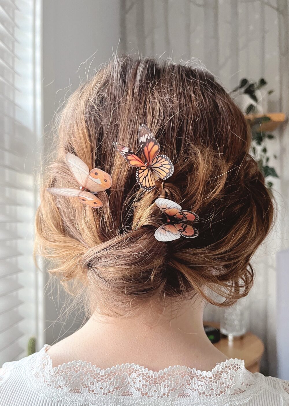 Silk Butterfly Hair Pins With Crystals Spring Wedding Accessories