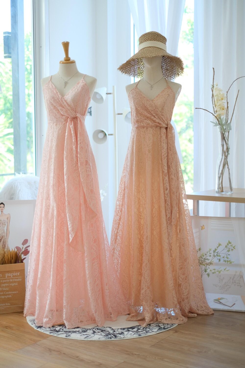 Beige Lace Bridesmaid Dress, Wedding Guest, Prom Party Cocktail, Maxi Wedding