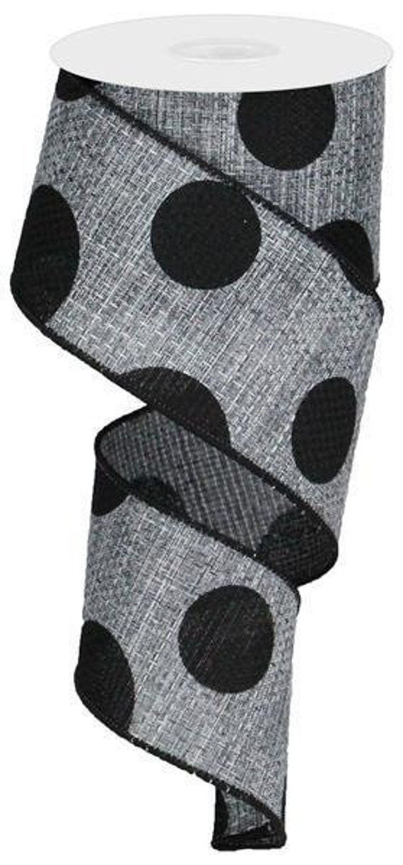 Gray With Large Black Dots On Wired Cross Royal Burlap Ribbon Finished in A Matching Edge 2.5x10 Yd Rg0186210
