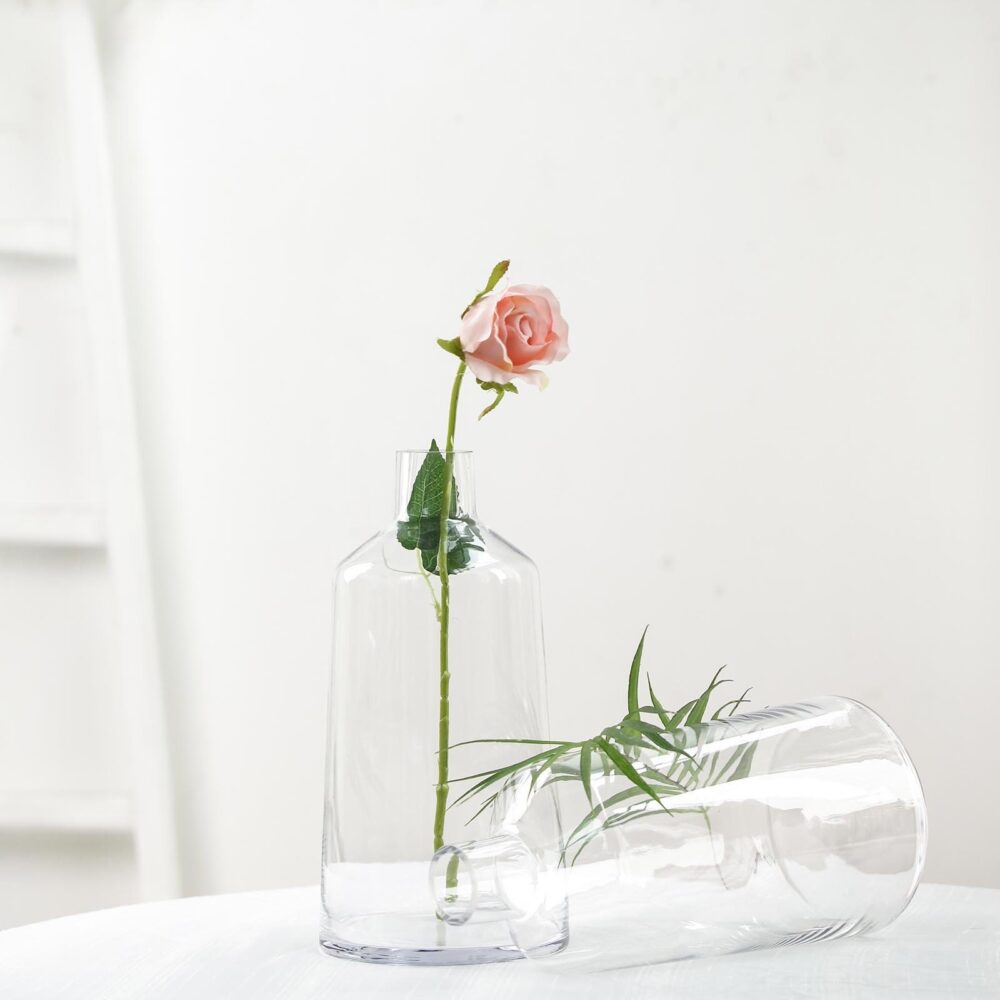 12" Bud Vase, Clear Glass Wildflower Wedding Centerpiece, Tapered Neck Home Decor, Farmhouse Shabby Chic Decor - 2 Pack