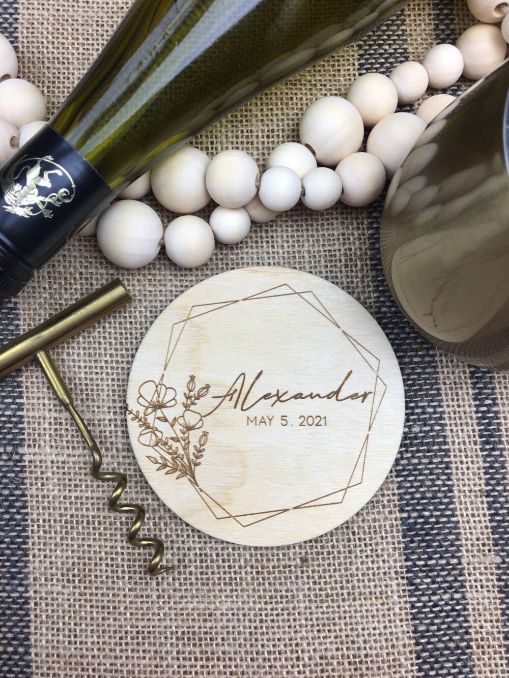 Custom Bulk Wedding Favors, Personalized Wooden Coaster Set, Monogram Coasters, Boho Party Gift, Bridal Shower Gift