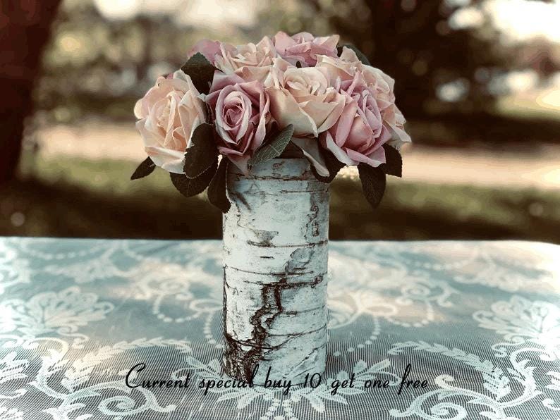Faux Birch Bark Vase | Vases For Centerpieces Inexpensive Wood Watertight Waterproof Vases Rustic Wedding Bridal Shower