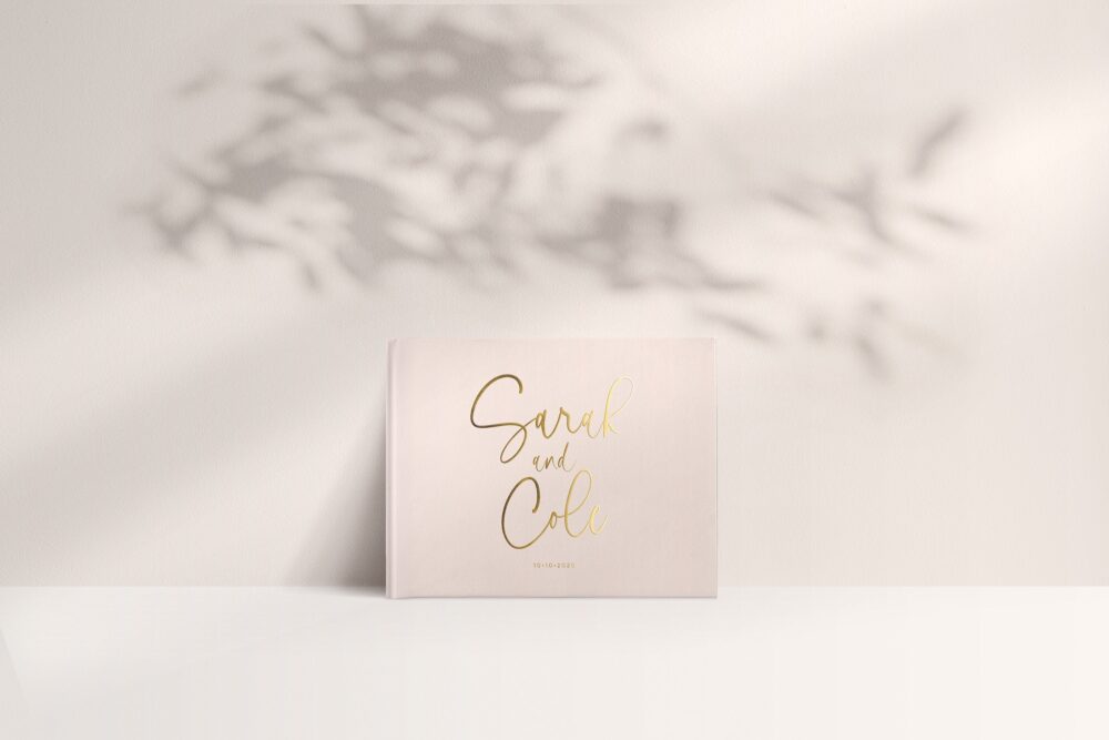 Blush Rose Gold Foil, Wedding Guest Book Pink, Custom Book, Personalized Photo