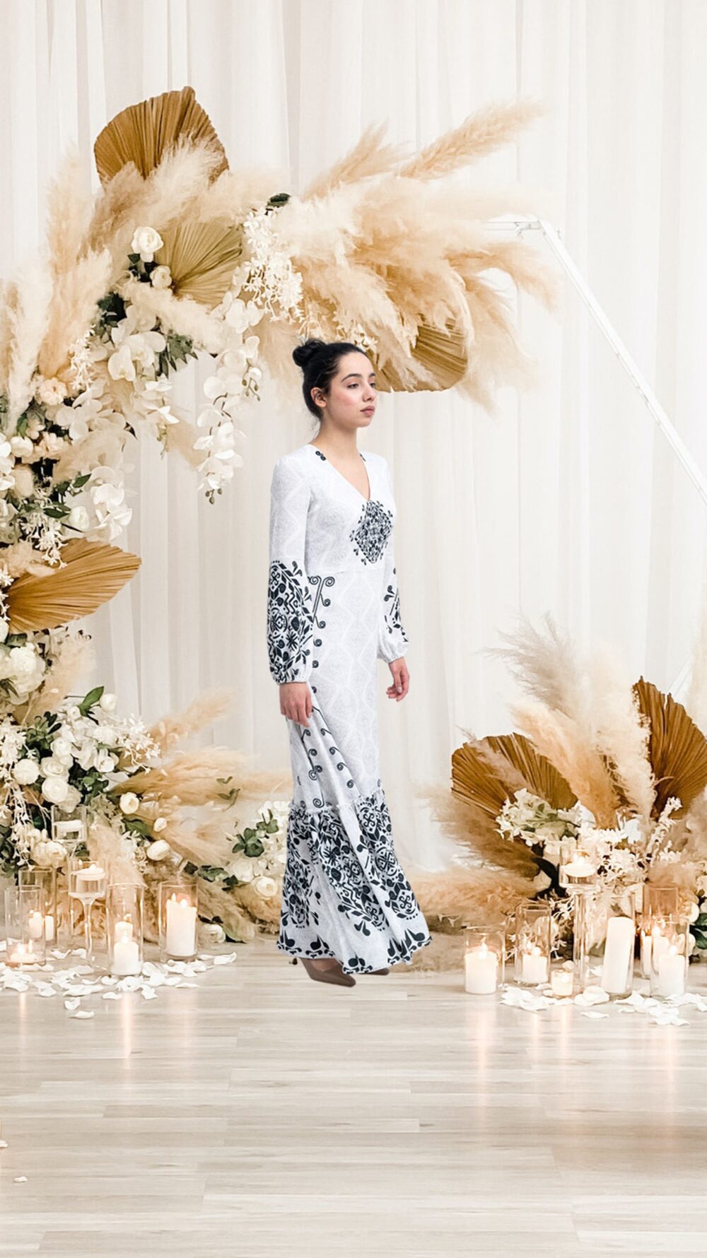 Hand-Painted Boho Wedding Gown Sustainable Travel Dress