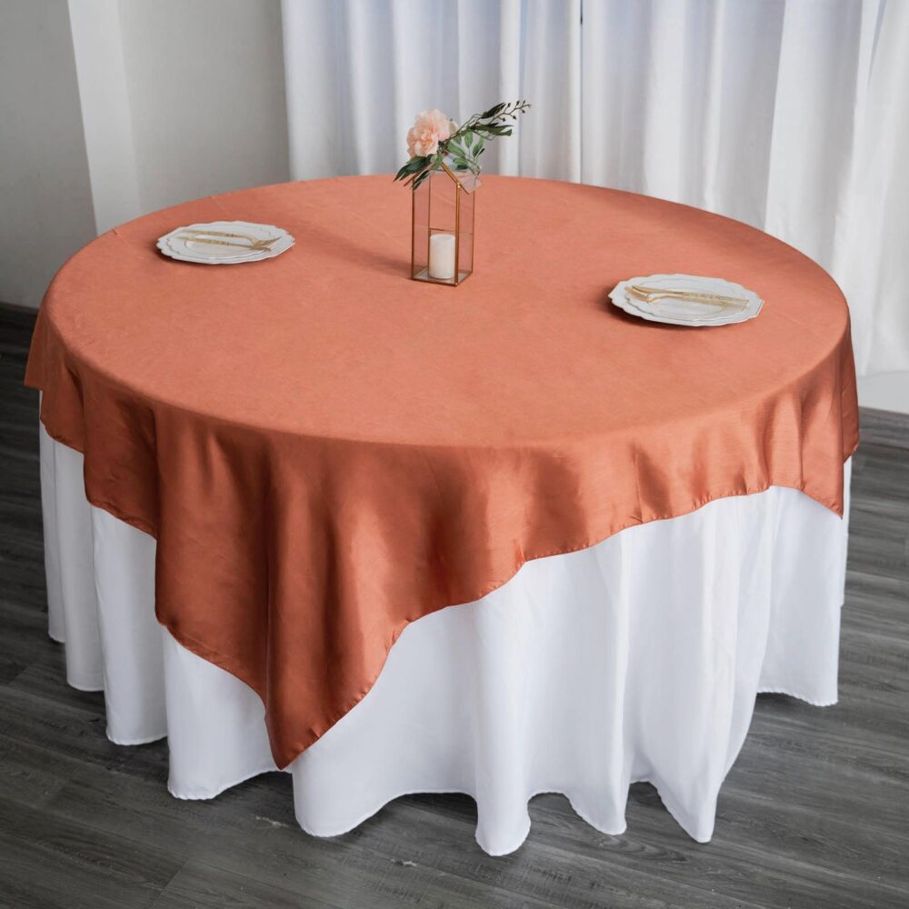 72" Square Satin Table Overlay, Terracotta Wedding Overlay Tablecloth