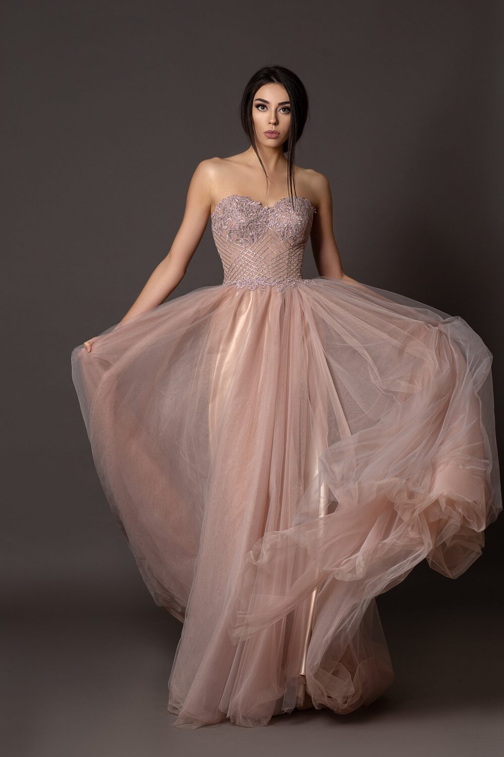 Blush Pink Tulle Wedding Dress Lace Bridal Ball Gown