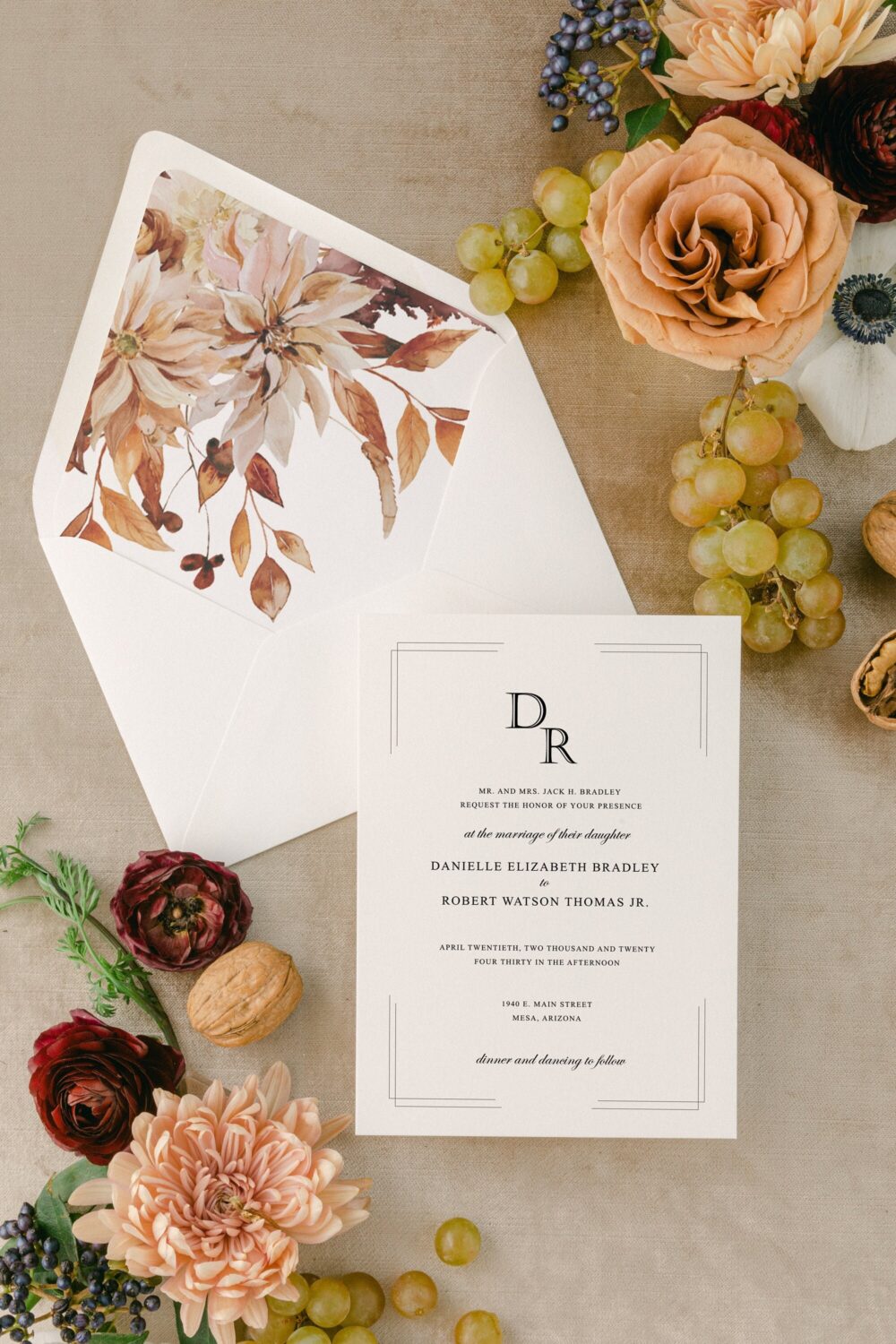 Boho Envelope Liner, Printed Wedding Envelopes, Invitation Envelope, Rust Lined Set Of 10 Liners