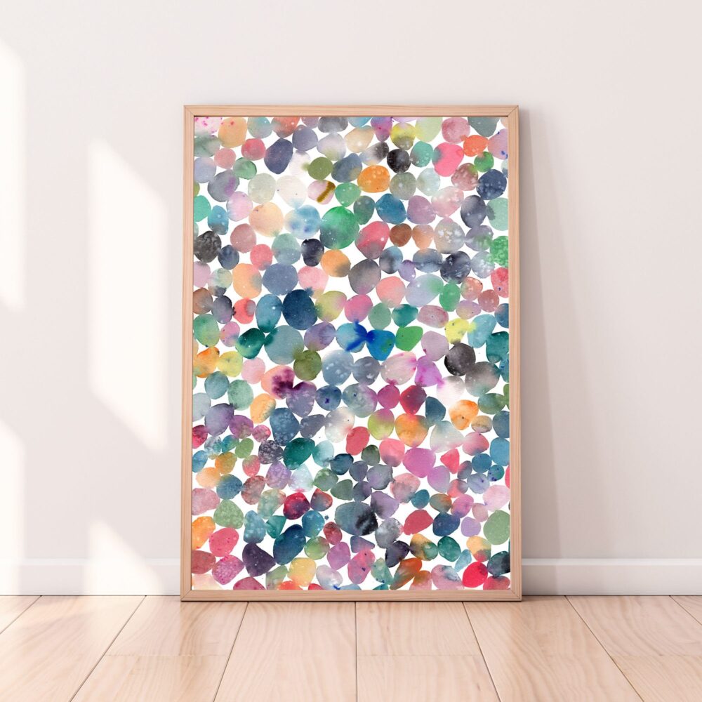 Colorful Pebbles Art Print | Beach House Decor For Living Room, Earthy Wall Art, Modern Zen Decor, Watercolor Pebble Creativeingrid