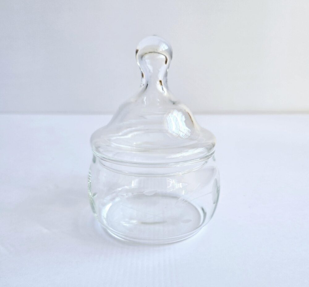 Etched Glass Apothecary Jar 1 Cup Vintage Storage