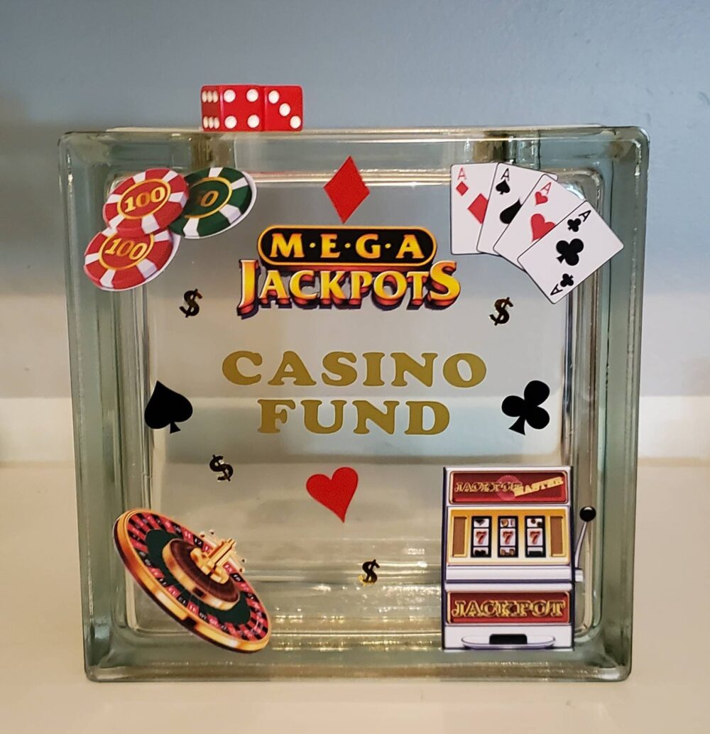 Casino Gambling Theme Glass Block | Piggy Bank