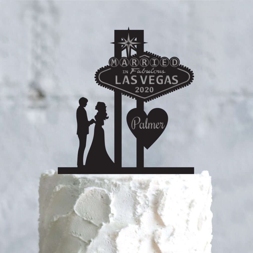 Vegas Wedding Custom Bride & Groom Cake Topper, Vegas Theme Casino Last Name Party Topper Wedding, A634