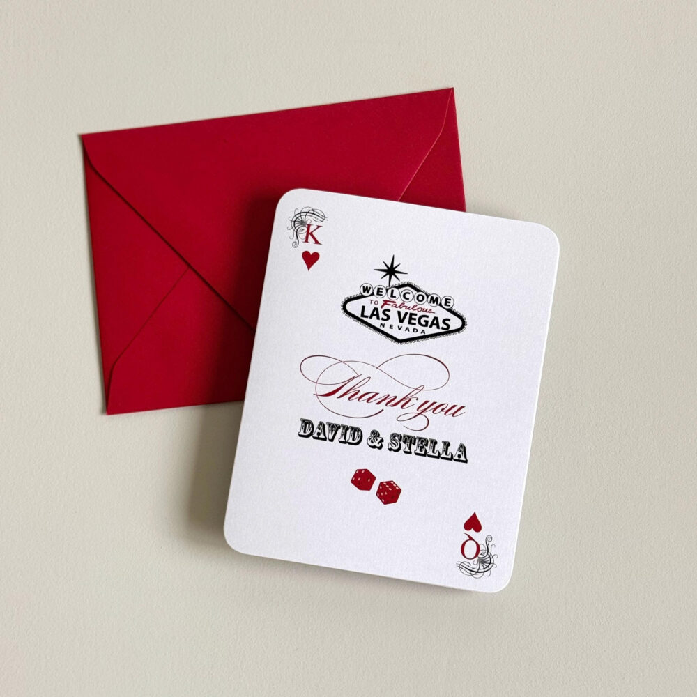Las Vegas Thank You Card Wedding Personalized Playing Stationery Casino Theme Note Card Custom Notes