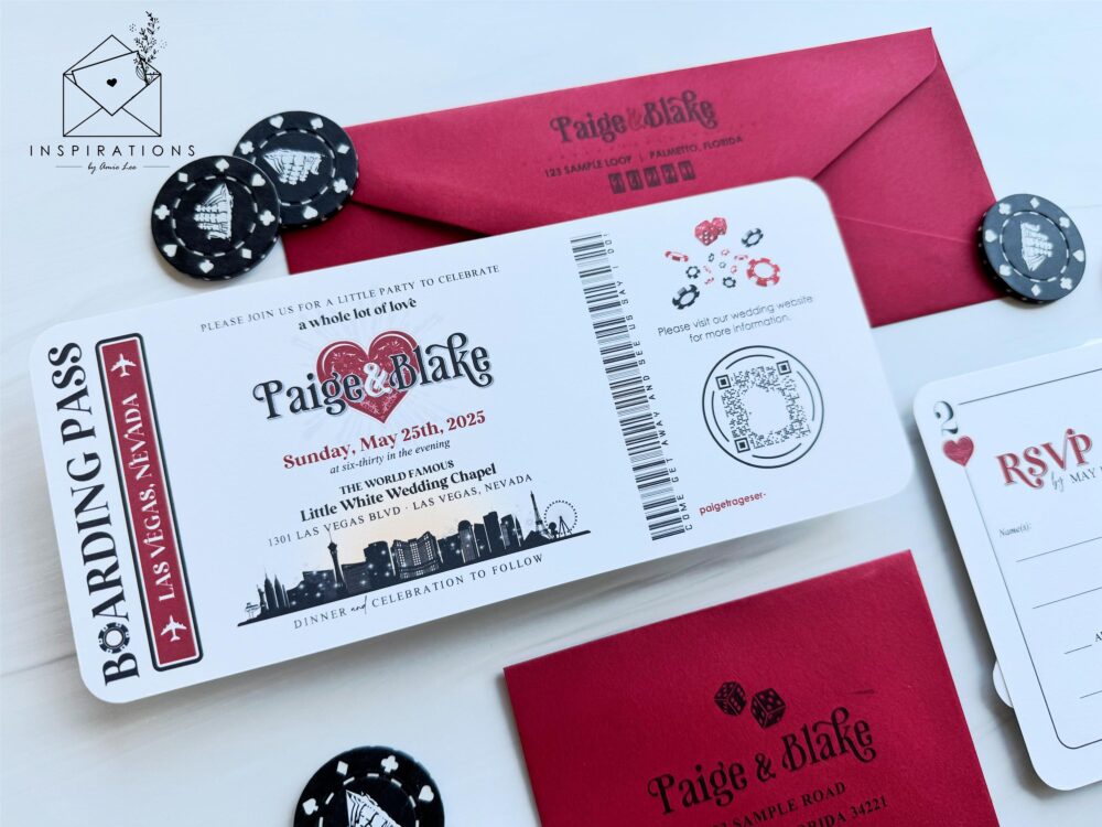 Vegas Wedding Invitations, Boarding Pass, Casino Theme, Vow Renewal, Ticket, Plane Bachelor Party, Bachelorette