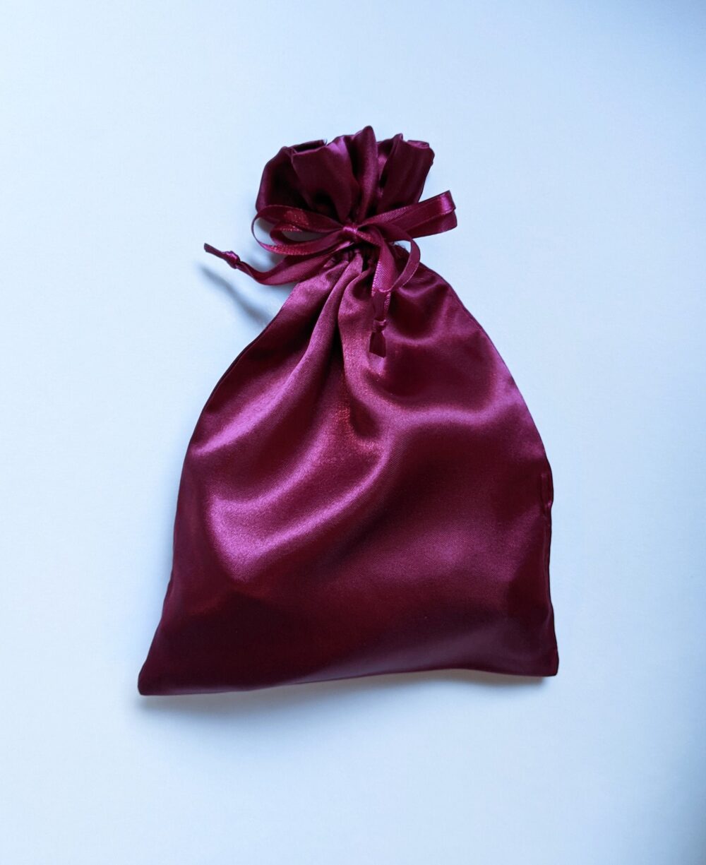 Satin Drawstring Bag Red Bordeaux 2x1.5, 3x2.75, 4x.5, 5x6, 6x7, 6x12 In., Jewelry Storage Pouch Gift Wedding Party Favor Dice Dark Burgundy