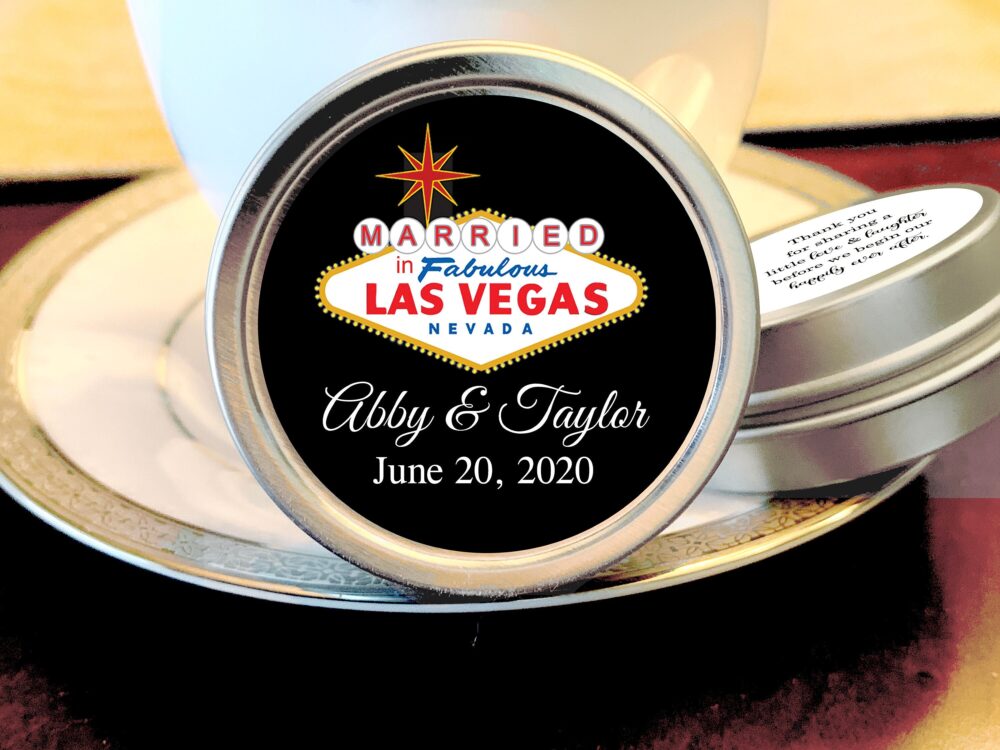 Mint Tin Wedding Favors | Married in Las Vegas Custom Text, Fonts & Colors Choose From Empty, Candy Or Mints