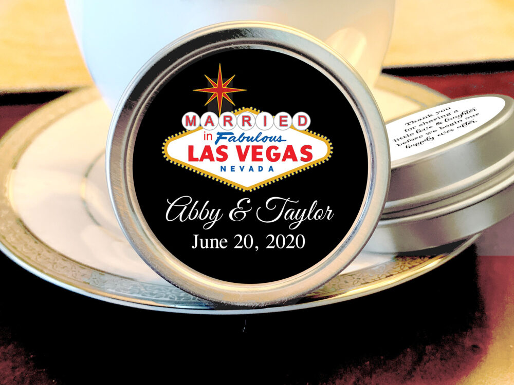 Mint Tin Wedding Favors | Married in Las Vegas Custom Text, Fonts & Colors Choose From Empty, Candy Or Mints