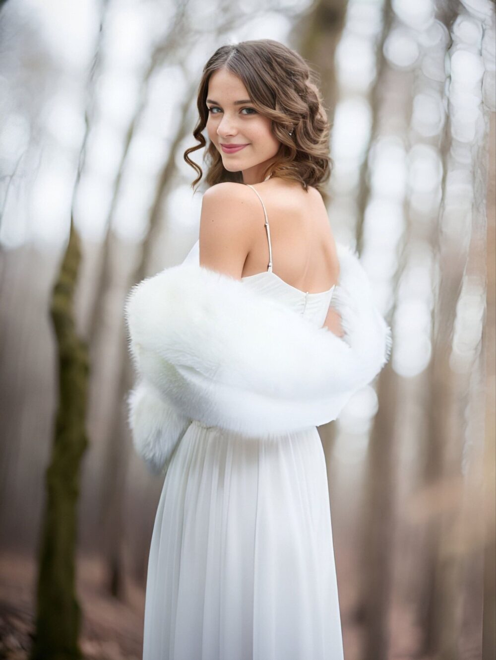 Light Ivory Faux Fur Bridal Wrap, Wedding Shrug, Stole Shawl Cape, Wedding Faux Fur Wrap | Celia Ivy07