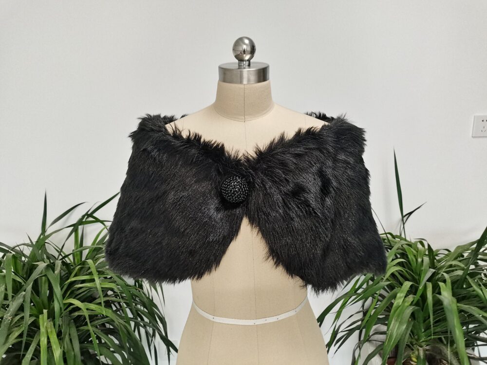 Wedding Bridal Shawl Faux Fur Wrap Shrug Bolero Cape Jacket White/Ivory /Black