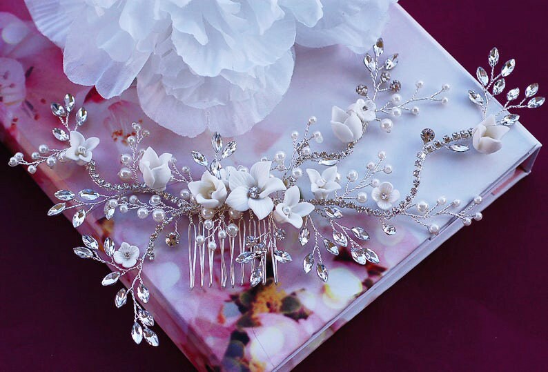 Bridal Wedding Headpiece Hair Comb Clip Party Head Piece Wreath Floral Vine Crystal Jewelry Brides Accessories Hairpiece Weddings Pageant