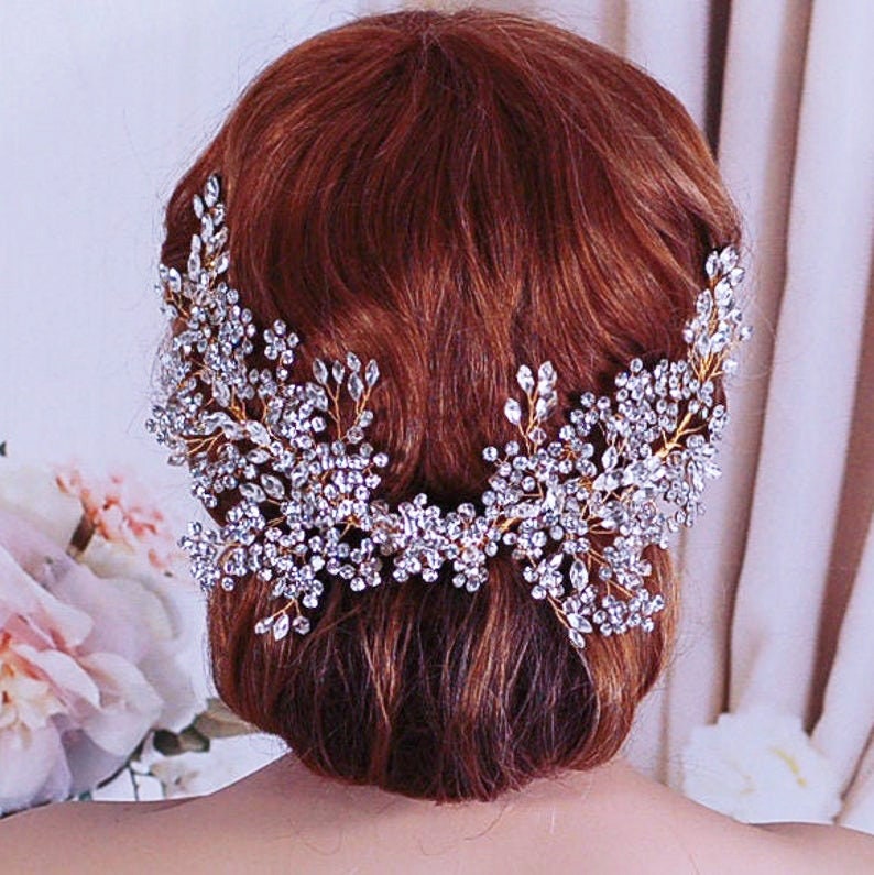 Gold Bridal Hair Clip, Wedding Headpiece, Silver Head Piece, Party Floral Comb, Brides Accessories, Weddings, Jewelry